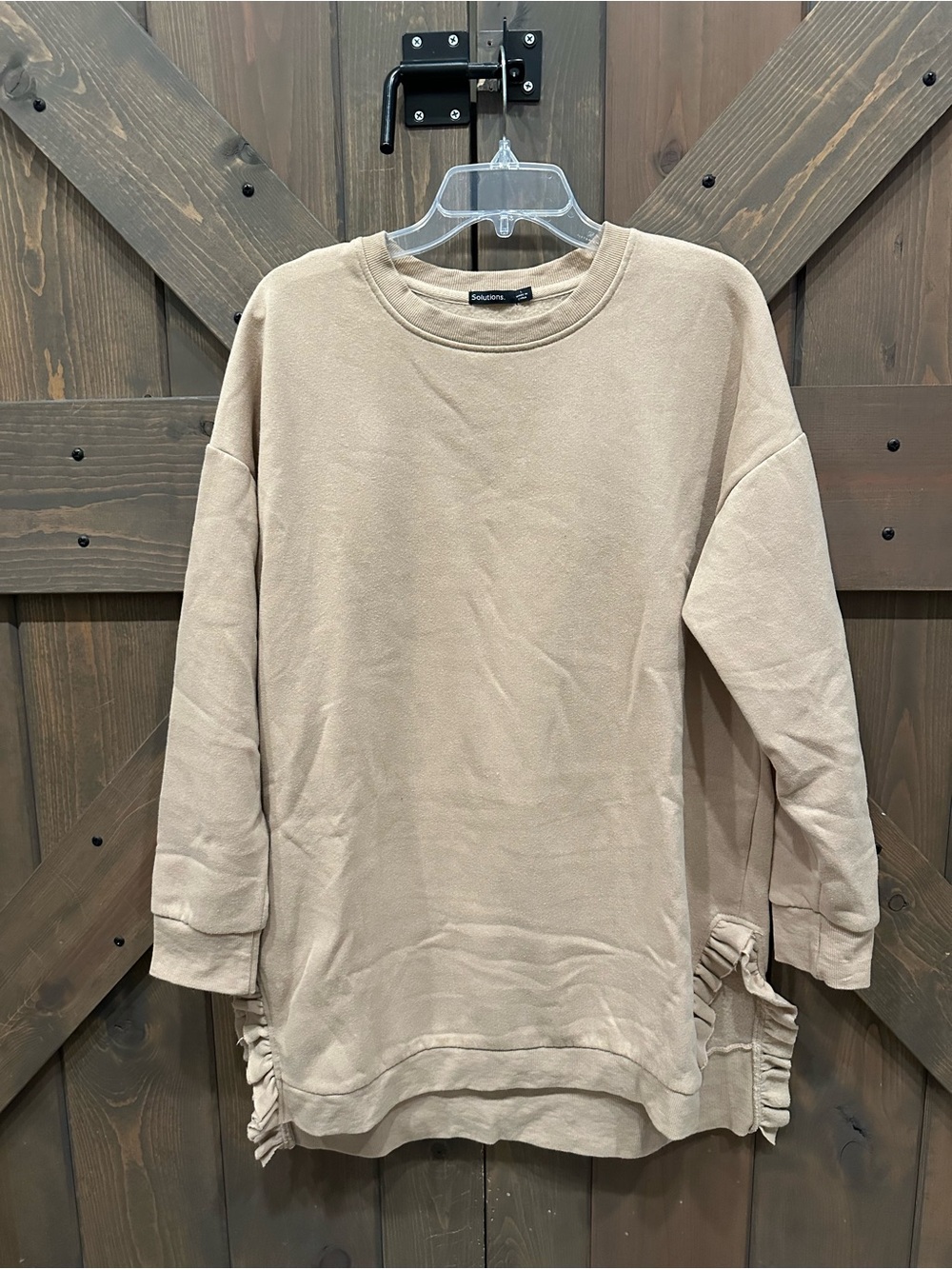 Sole Society Beige Crewneck Sweatshirt with Side Ruffle Detail